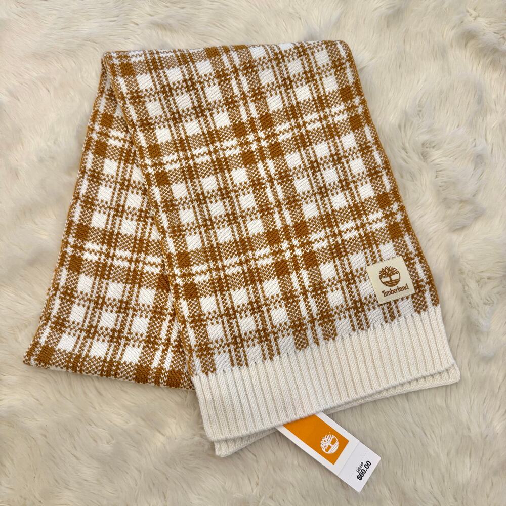 Timberland Wheat Multifunction Plaid Knitted Scarf NWT